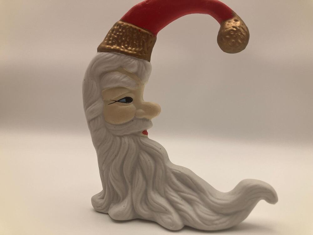 Vintage Santa Moon Christmas Ornament Crescent Ceramic Porcelain Holiday Decor